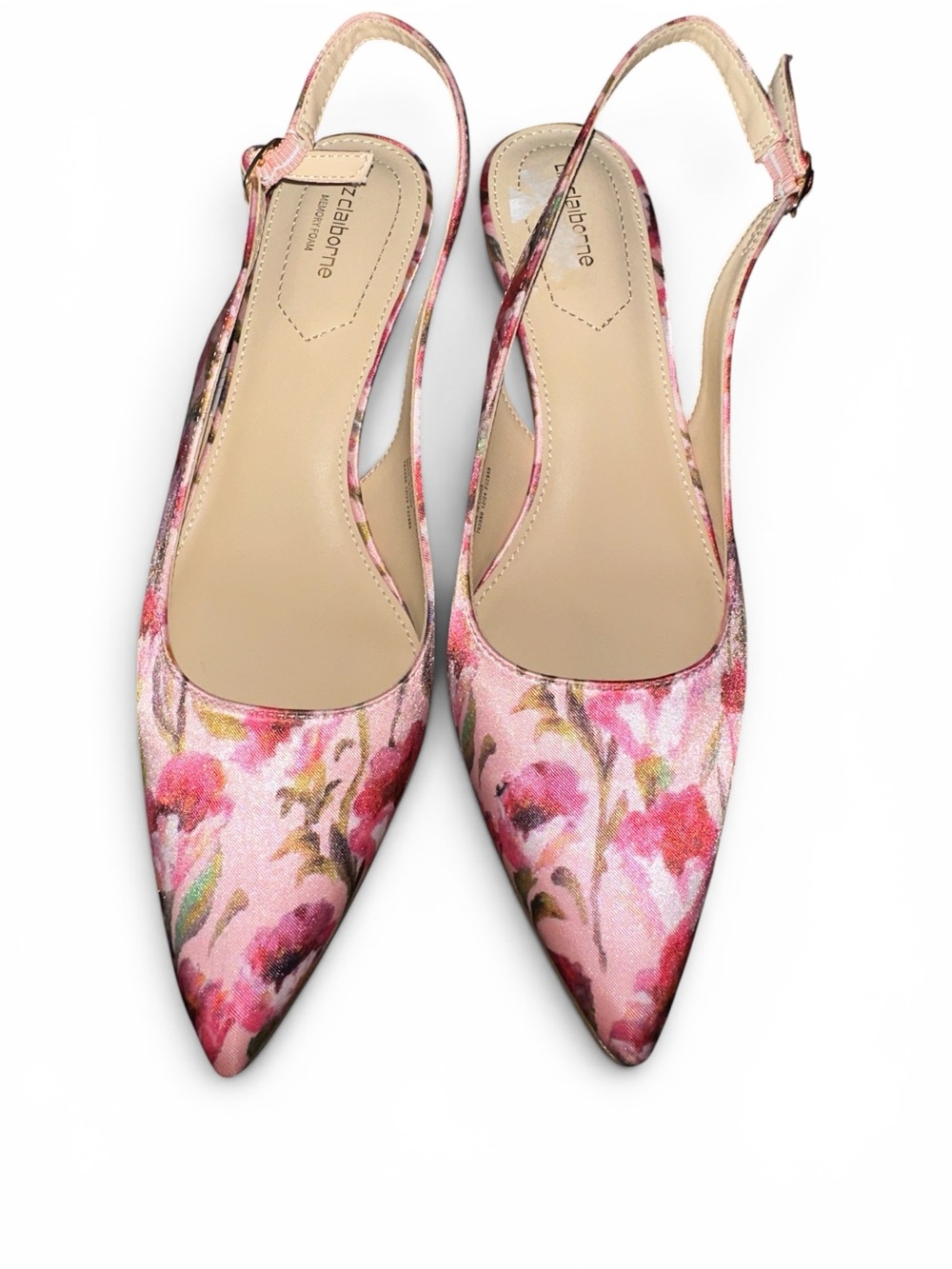 Liz Claiborne Keith Women's Pink Floral Satin Slingback Kitten Heels Size 8.5 - Picture 2 of 8
